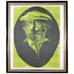 Mid-Century Modern Leonard Baskin Self Portrait Age 42 Framed Signed Green 13/15