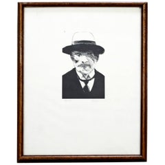 Mid-Century Modern Leonard Baskin Wood Etching Untitled Man Framed 89/175
