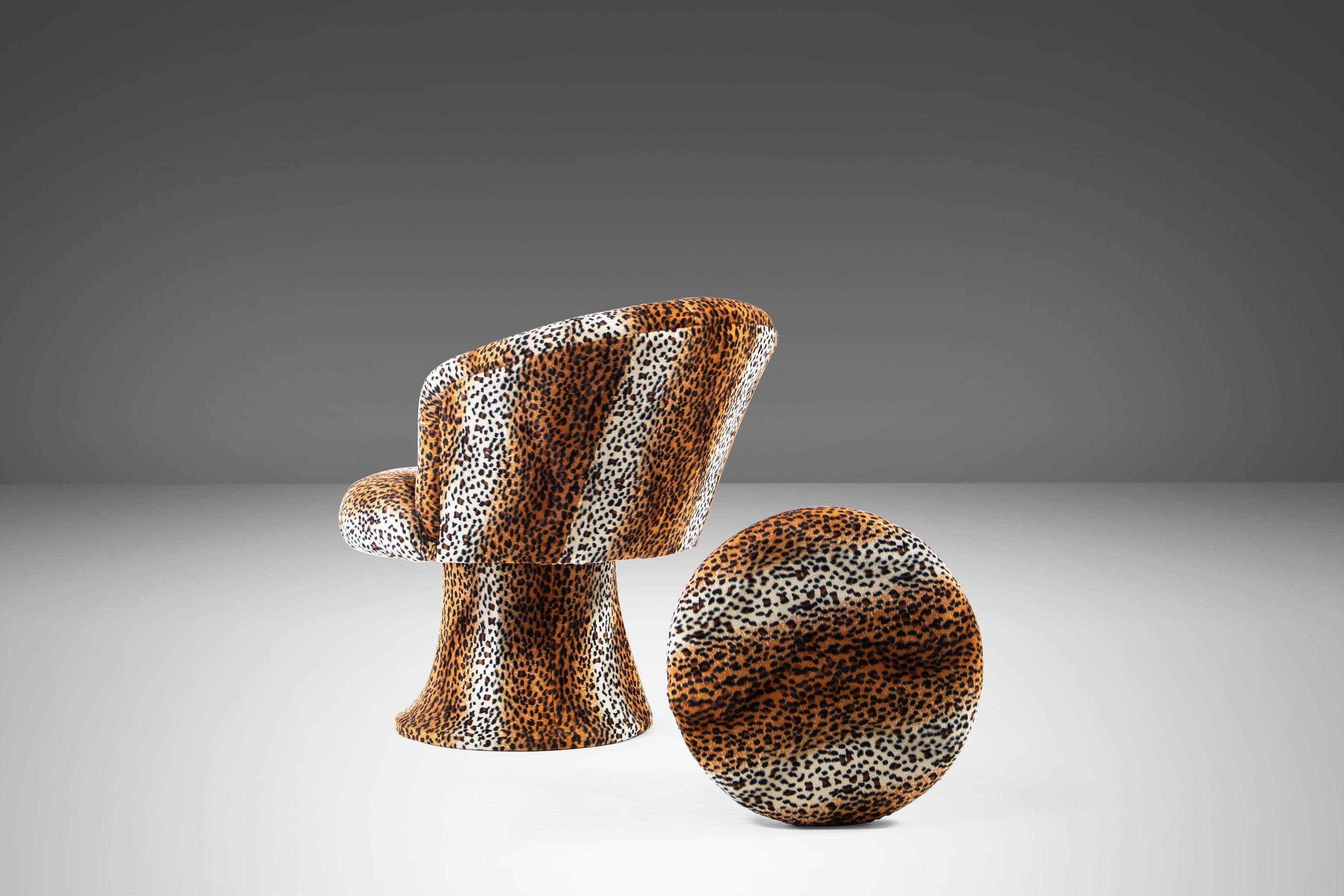 American Mid Century Leopard Print Tulip Chair and Ottoman Set After Pierre Paulin, 1960s For Sale