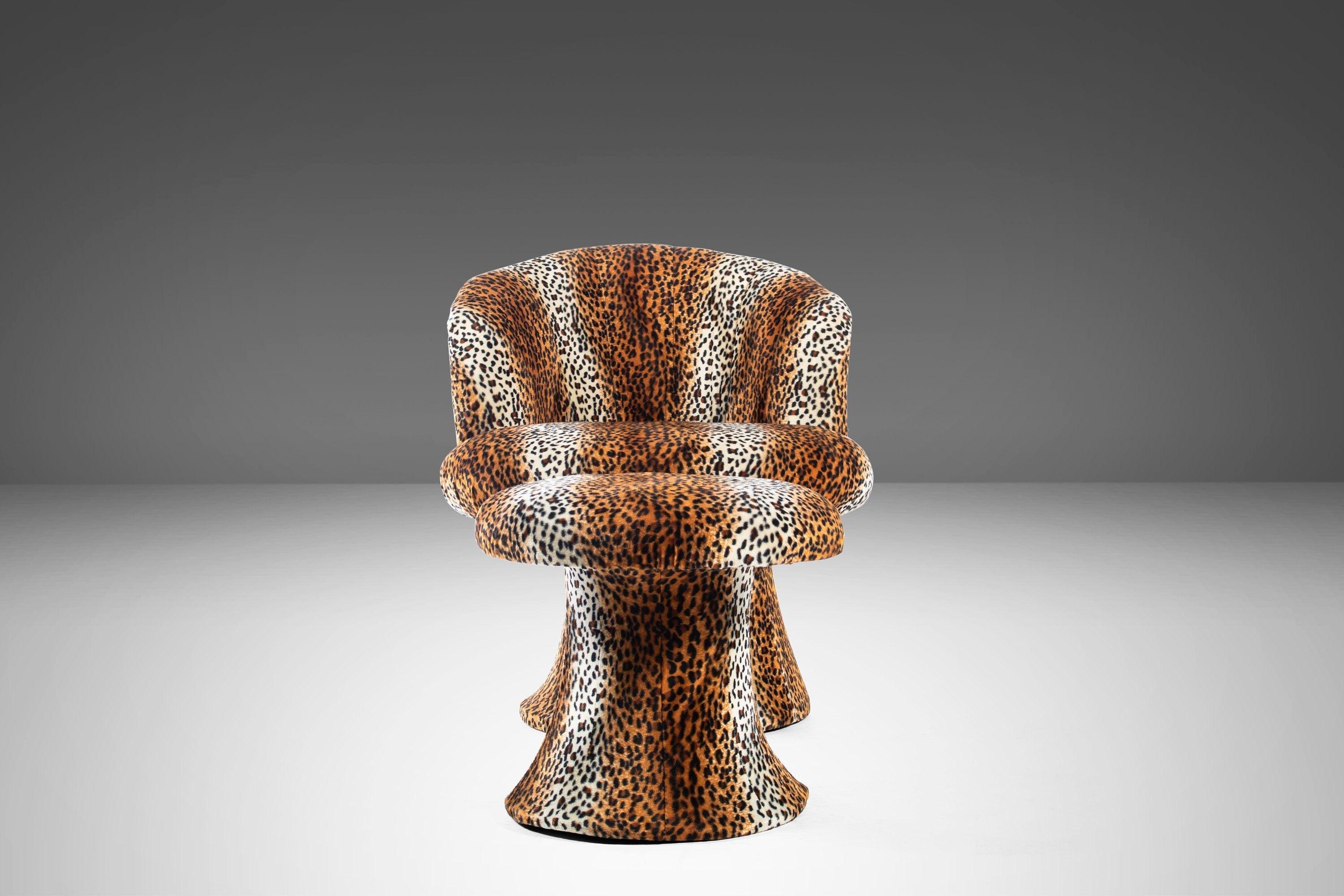 Mid Century Leopard Print Tulip Chair and Ottoman Set After Pierre Paulin, 1960s In Excellent Condition For Sale In Deland, FL