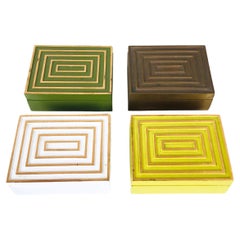 Mid-Century Modern Les Hunter Concentric Squares Metal Boxes, Set of 4