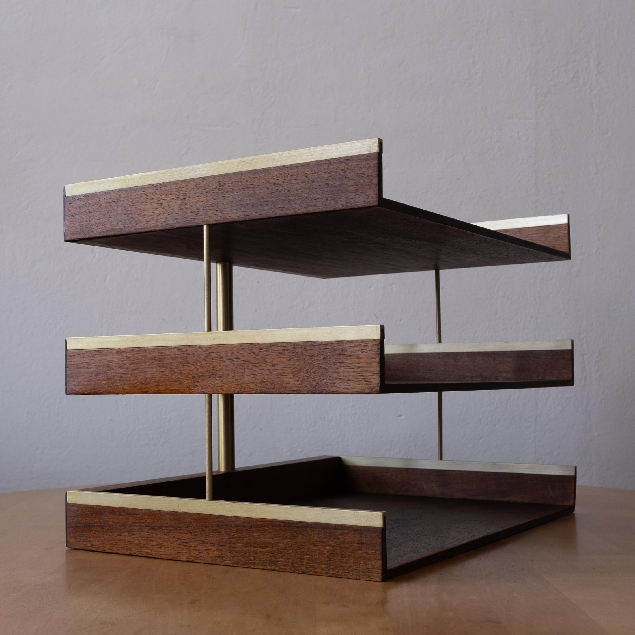 Mid-Century Modern Letter Tray in Walnut and Brass, 1960s 8