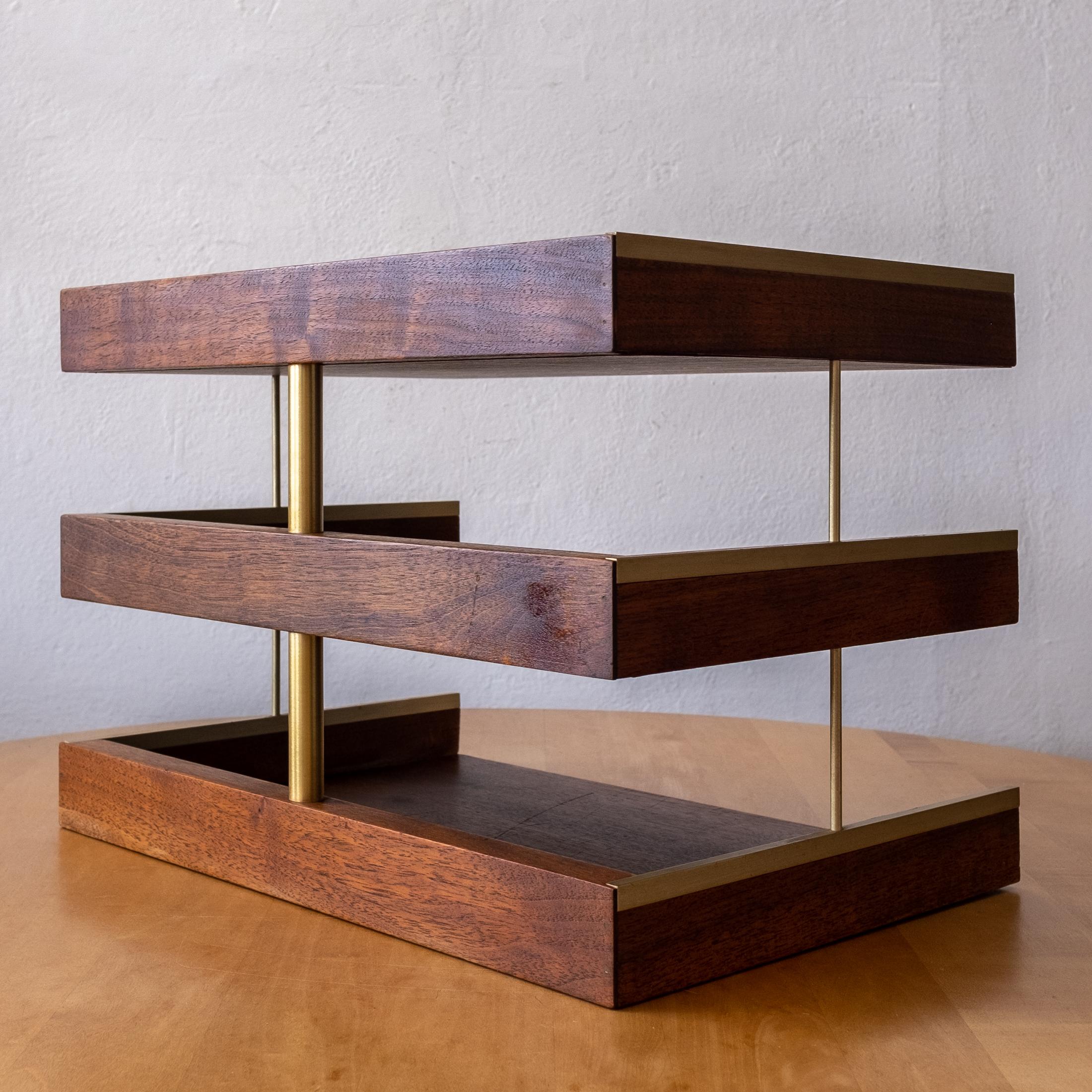 Mid-Century Modern Letter Tray in Walnut and Brass, 1960s In Good Condition In San Diego, CA