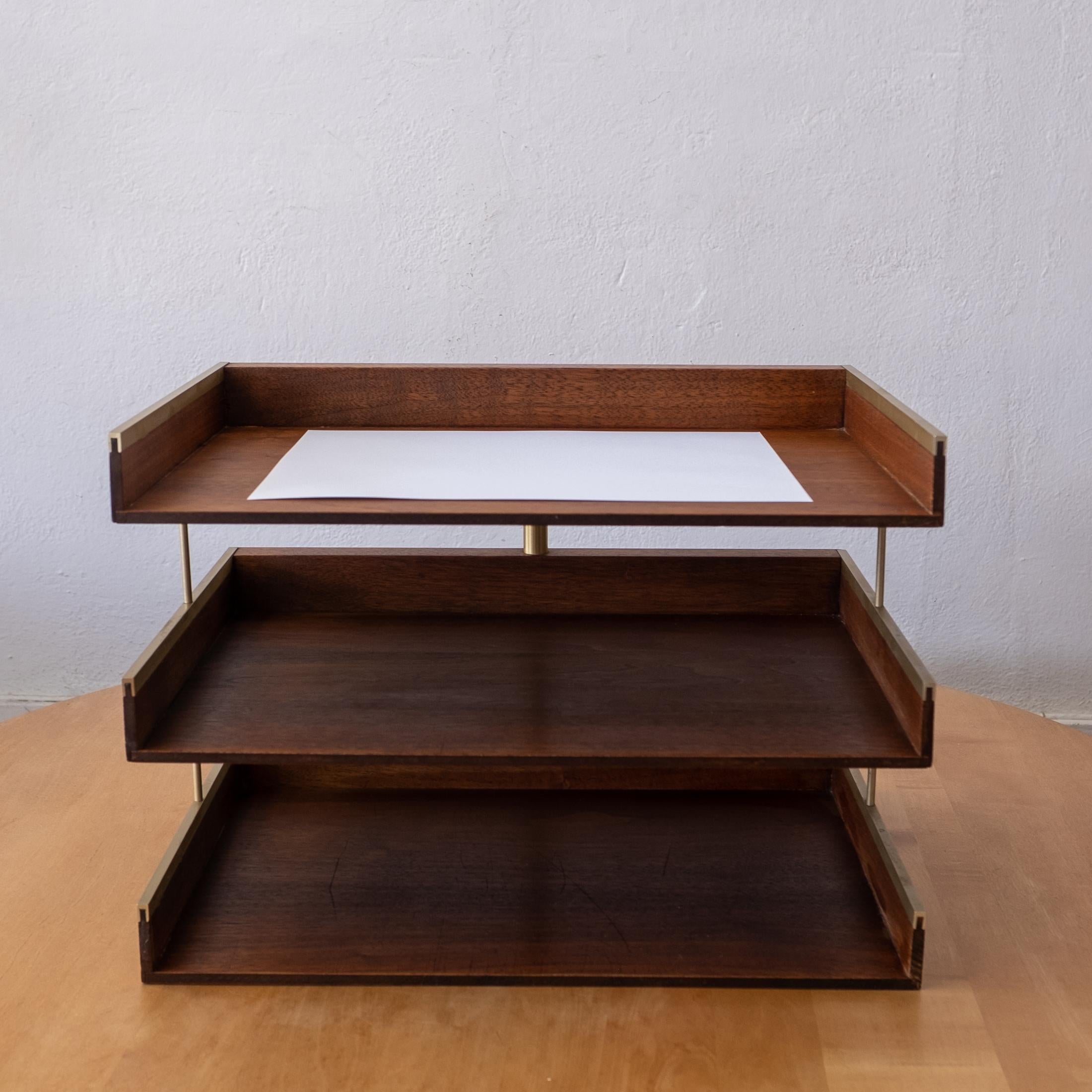 20th Century Mid-Century Modern Letter Tray in Walnut and Brass, 1960s