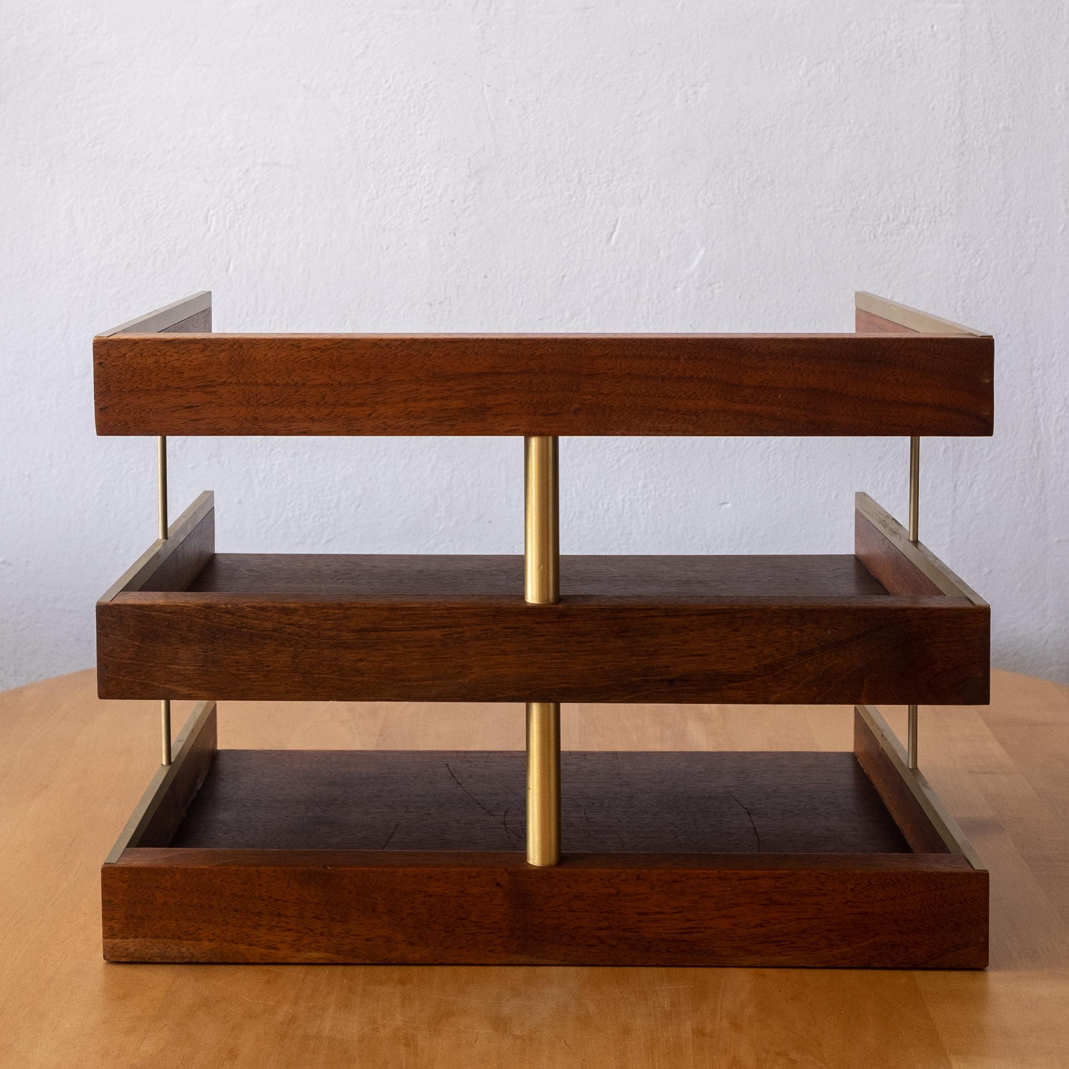 Mid-Century Modern Letter Tray in Walnut and Brass, 1960s 2