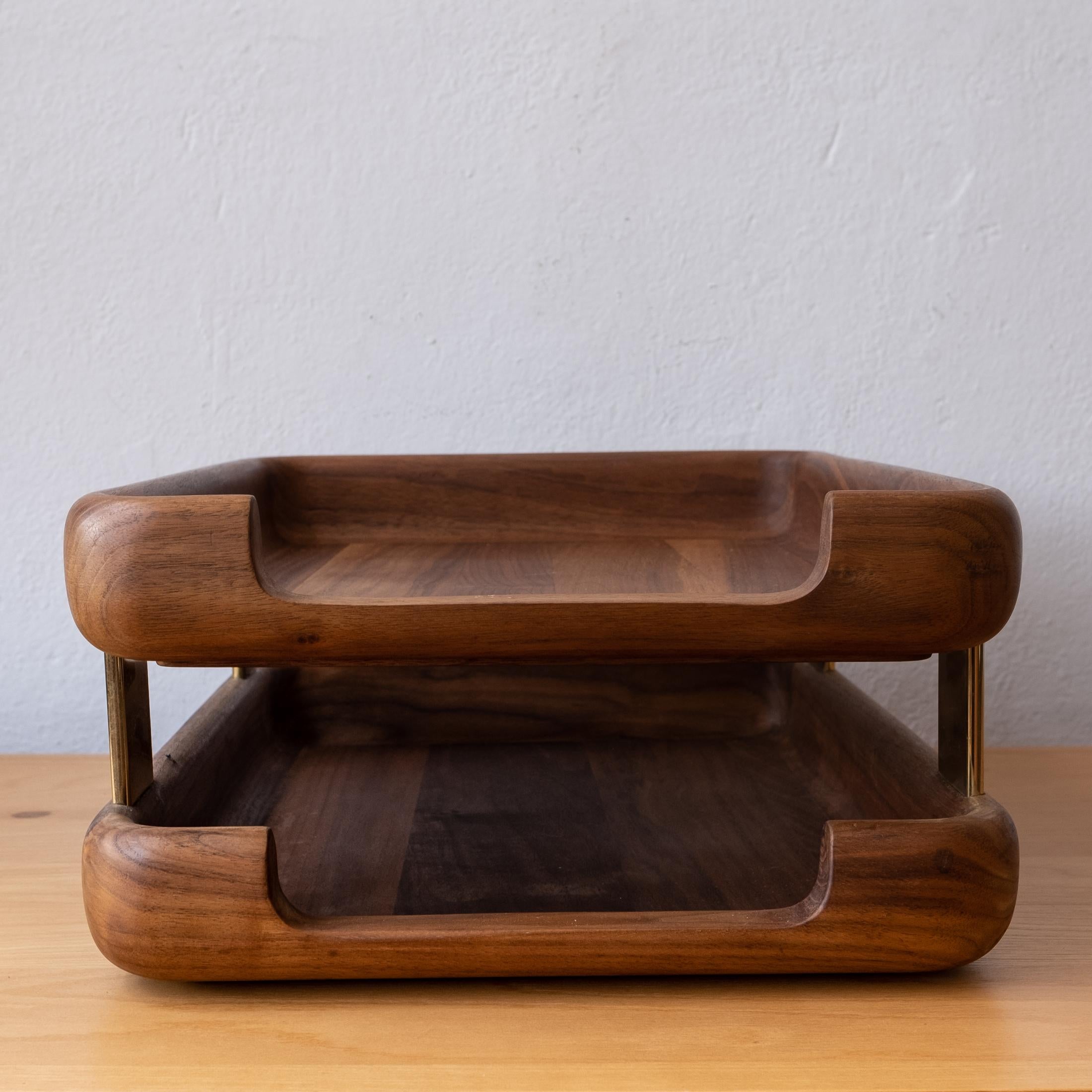 Mid-Century Modern Letter Tray in Walnut and Brass, 1970s In Good Condition In San Diego, CA