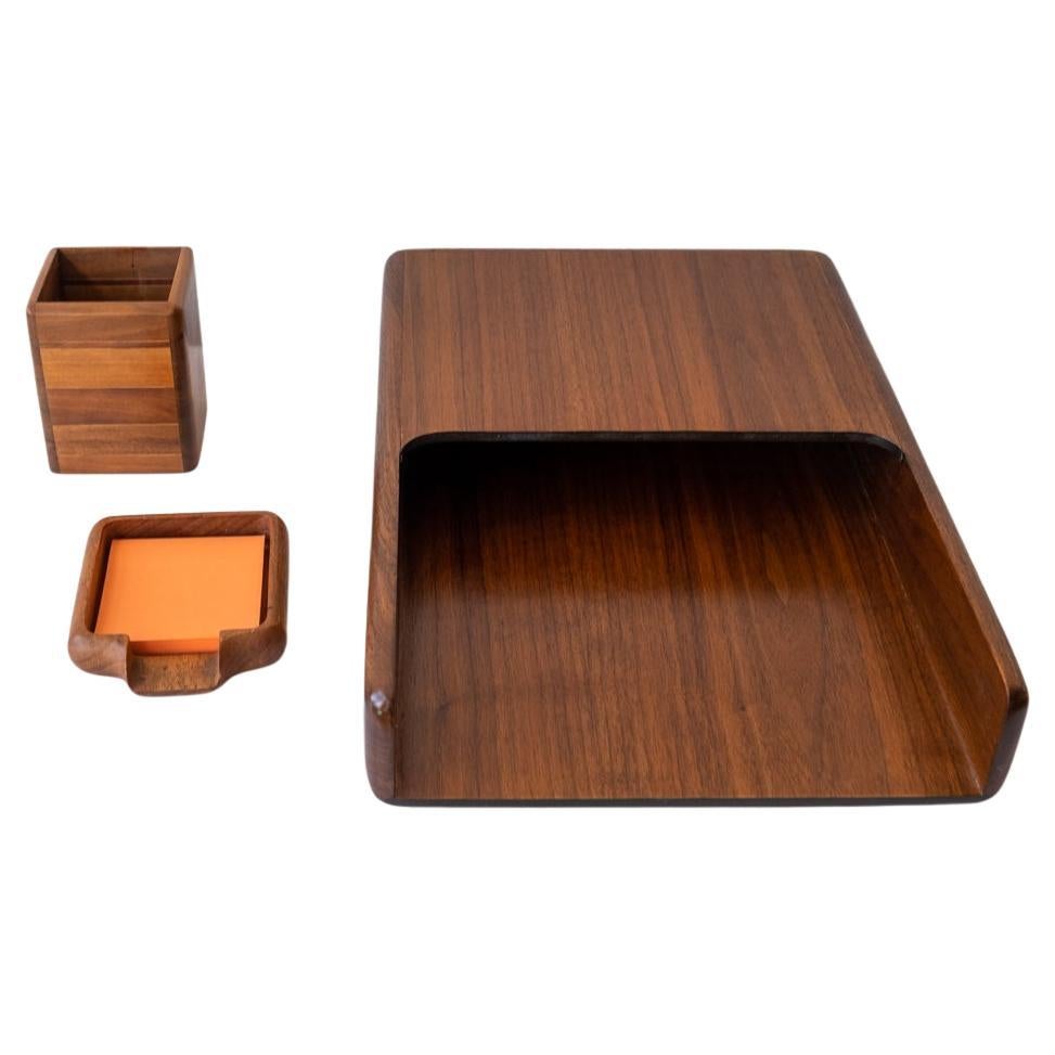 Mid-Century Modern Letter Tray Set in Walnut, 1960s