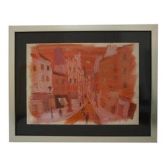 Vintage Mid-Century Modern Levier "Street Scene" Painting