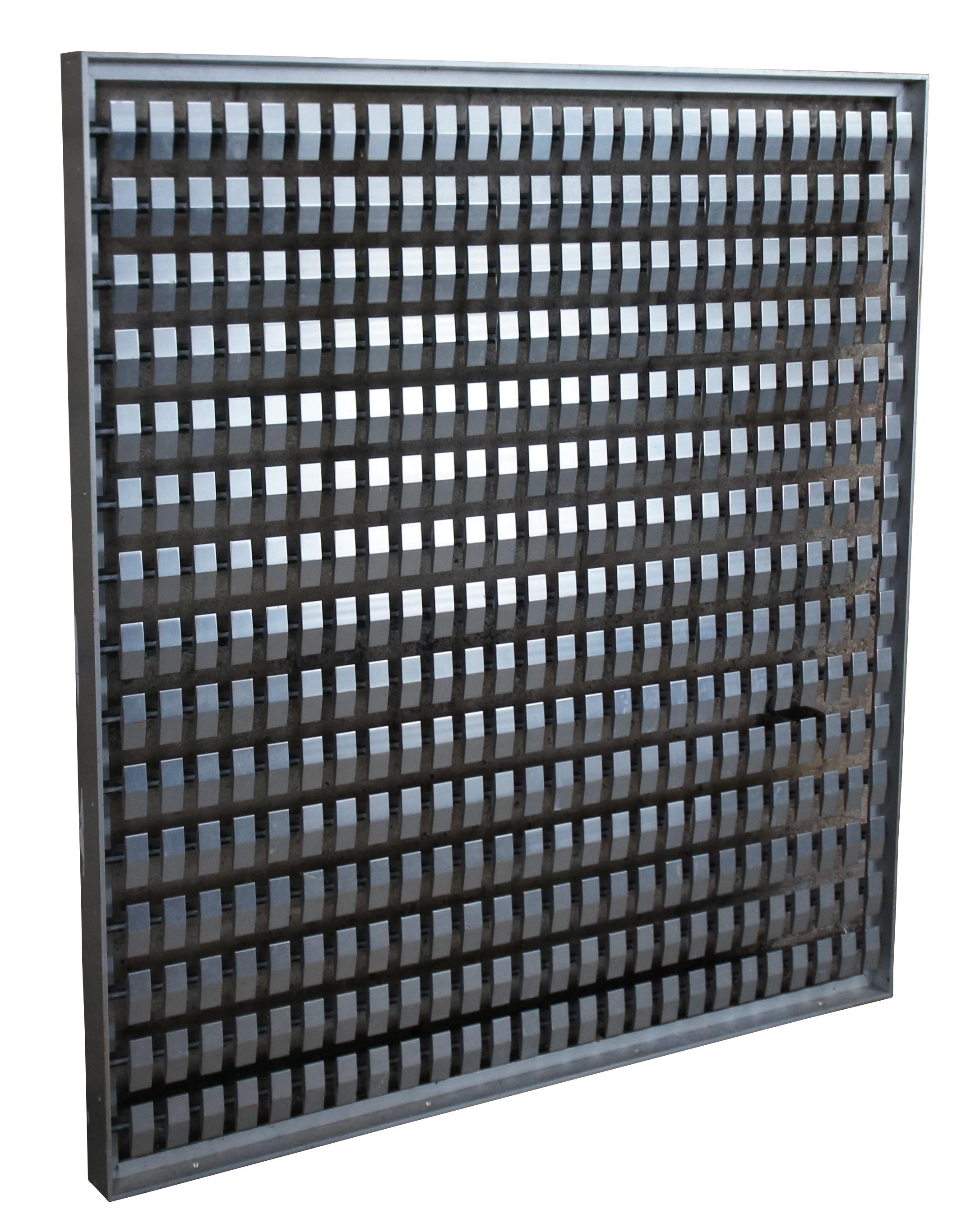Mid century modern geometric industrial steel artwork panel purchased from the Lexington Public Library auction a few decades ago.

Dimensions:
34