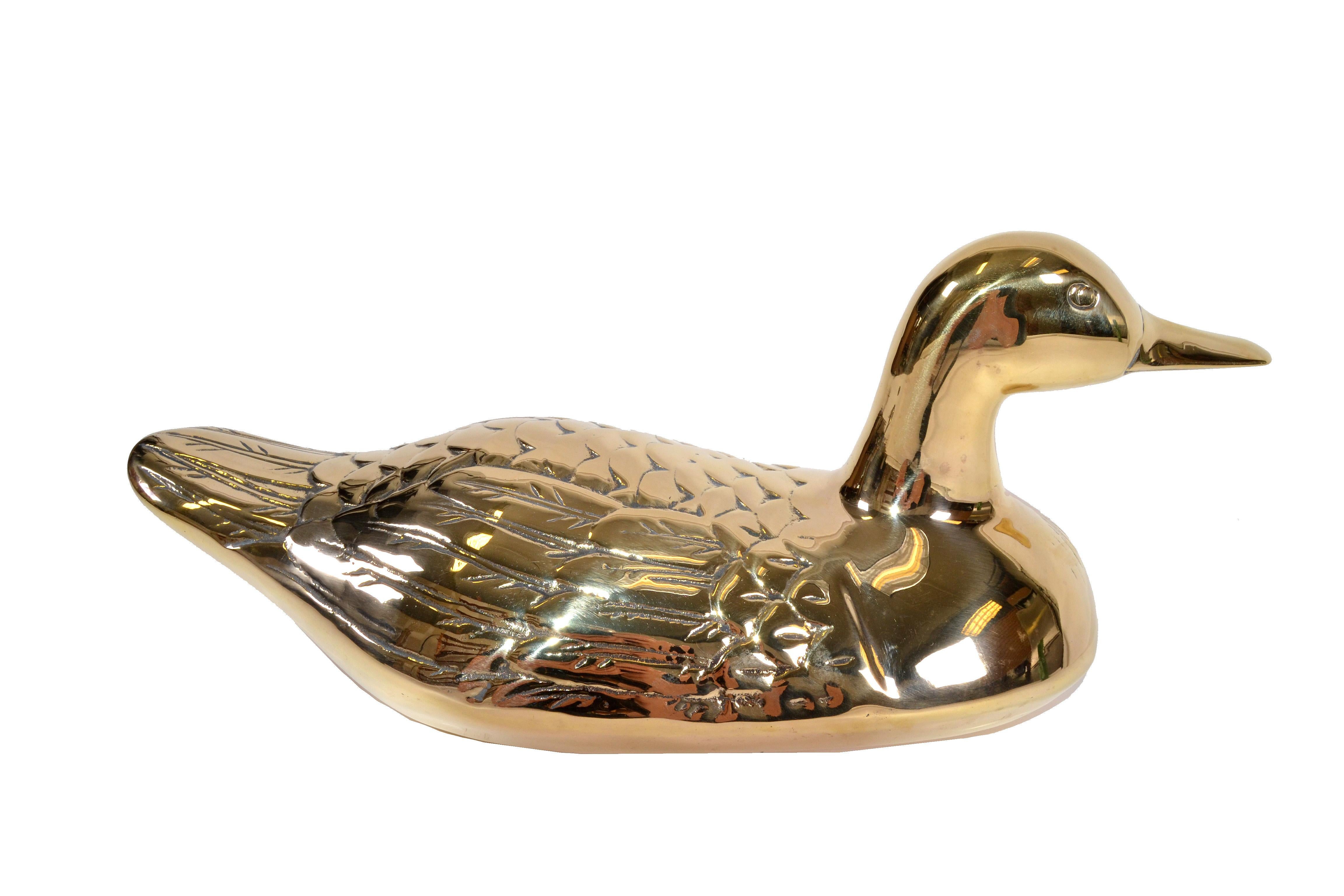 American 1970 Mid-Century Modern Life-Size Bronze Duck Animal Sculpture Table Decoration For Sale