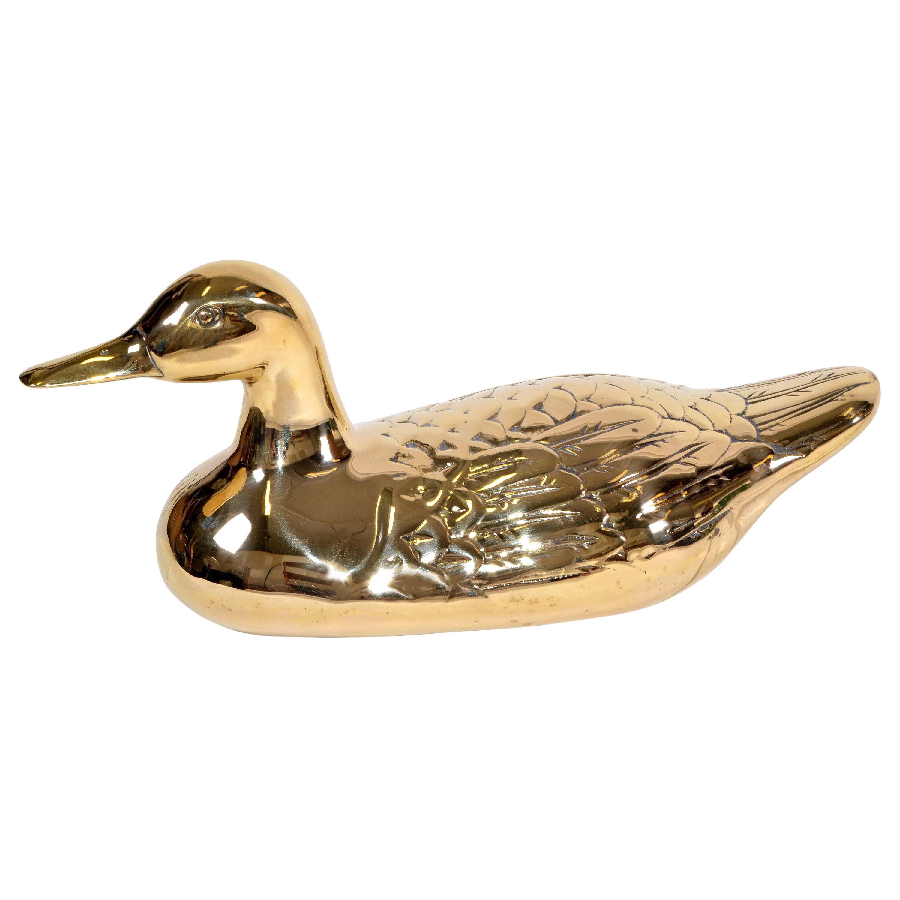 1970 Mid-Century Modern Life-Size Bronze Duck Animal Sculpture Table Decoration For Sale
