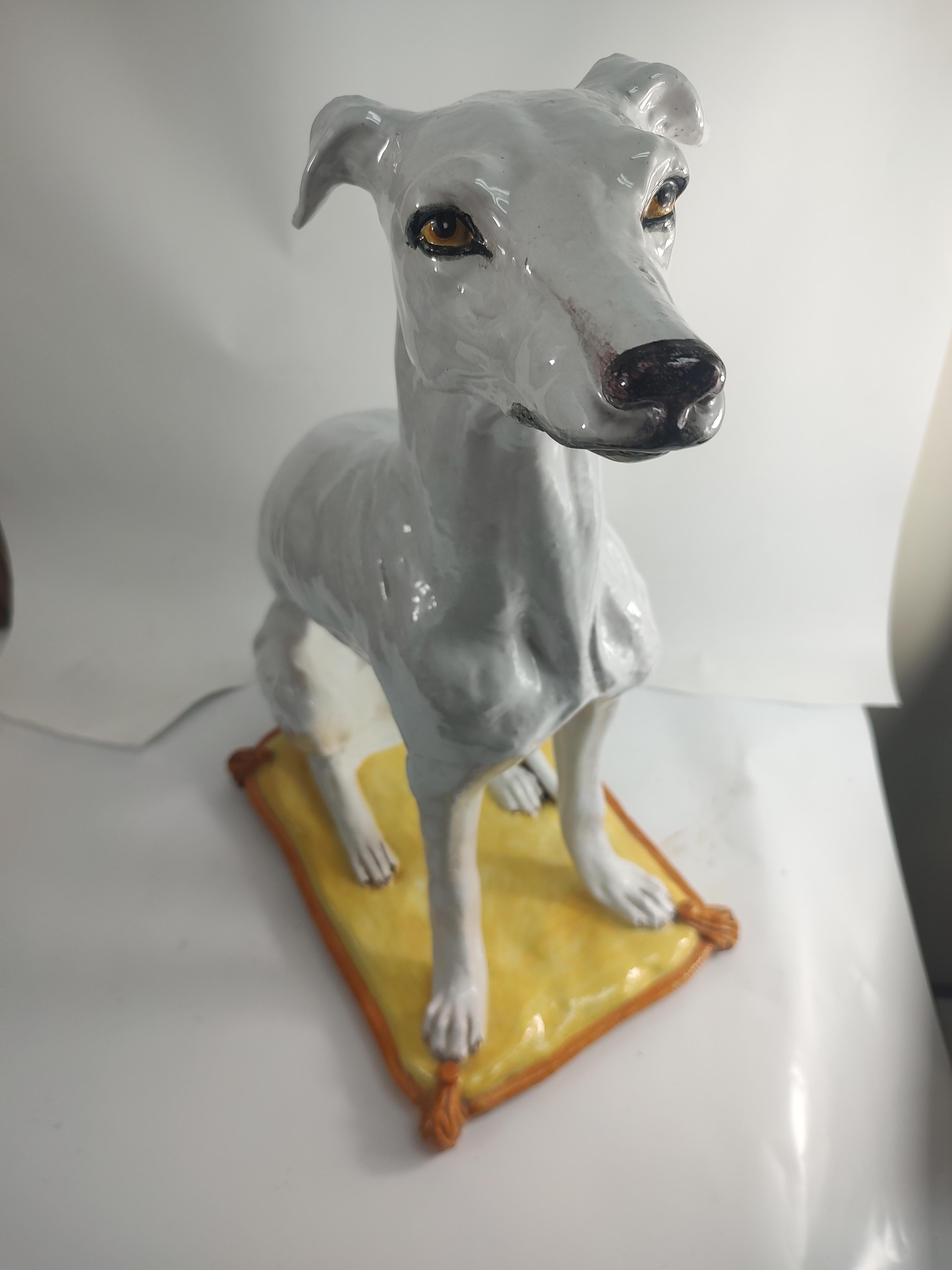 Mid Century Modern Life Size Porcelain Sculpture of a Seated Whippet Dog Italy For Sale 8