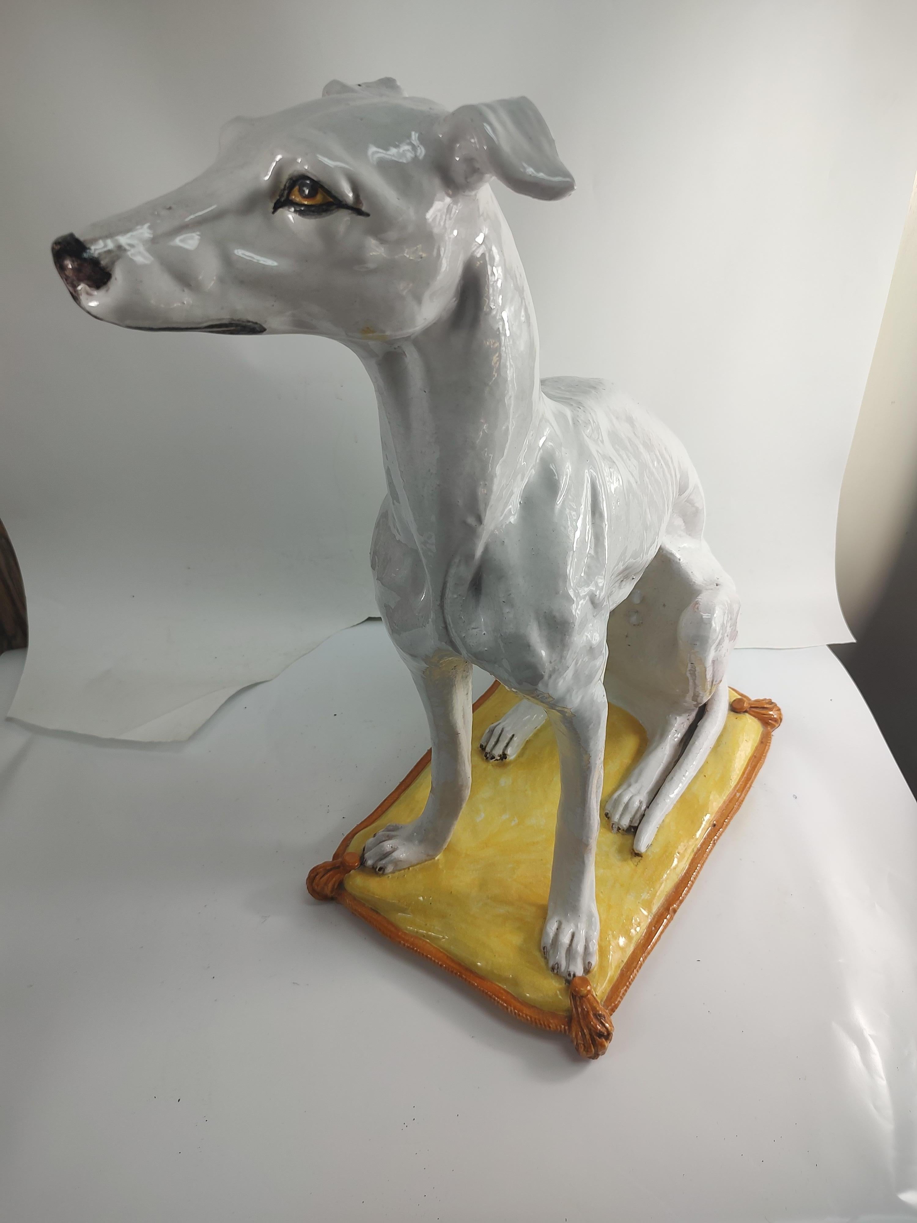 Mid Century Modern Life Size Porcelain Sculpture of a Seated Whippet Dog Italy For Sale 9