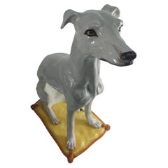 Mid Century Modern Life Size Porcelain Sculpture of a Seated Whippet Dog Italy