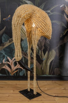 Mid-Century Modern Life-Size Rattan Bird Sculpture Floor Lamp, 1960s, European