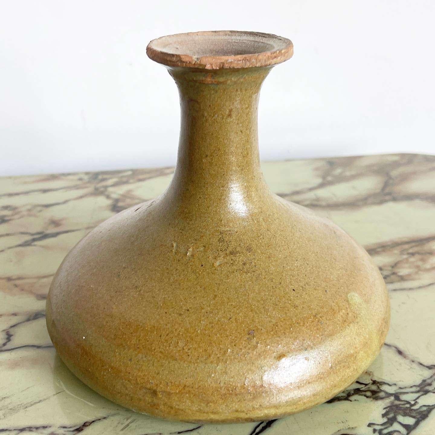 American Mid Century Modern Light Brown Pottery Vase For Sale