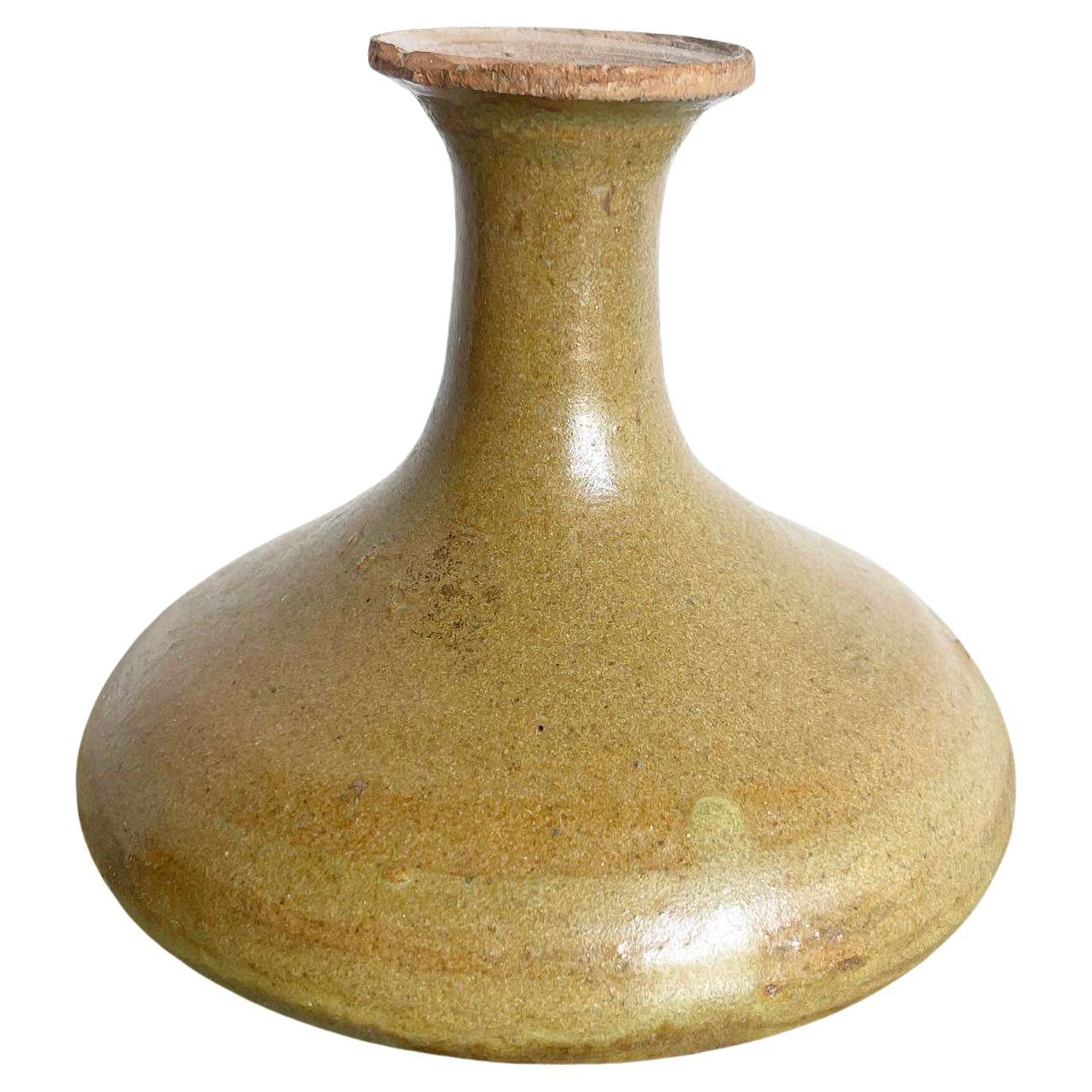 Mid Century Modern Light Brown Pottery Vase For Sale