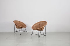 Mid-Century Modern Light Brown Rattan Basket Chairs
