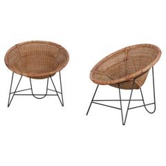 Mid-Century Modern Light Brown Rattan Basket Chairs
