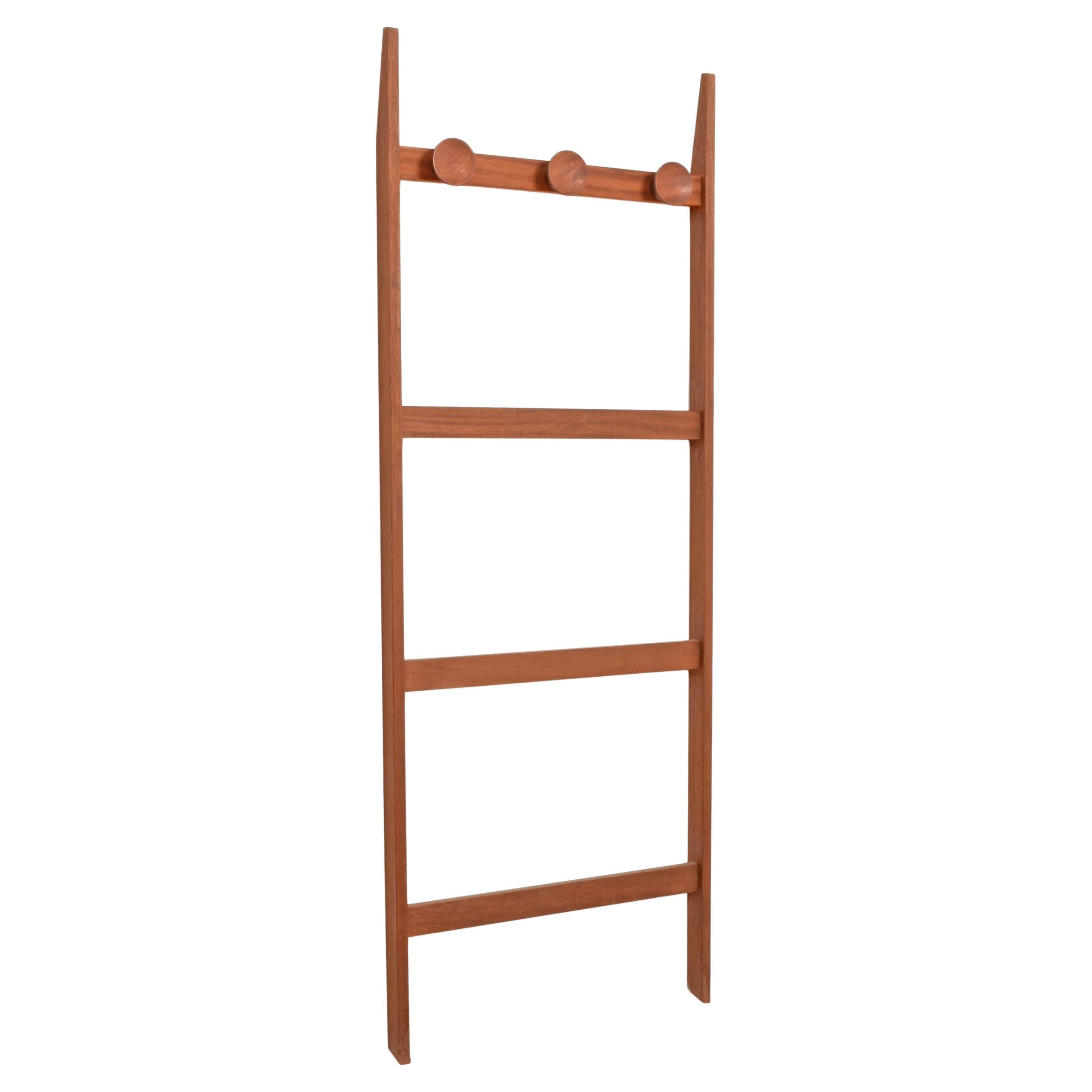 Mid-Century Modern Light Brown Teak Scandinavian Coat Rack