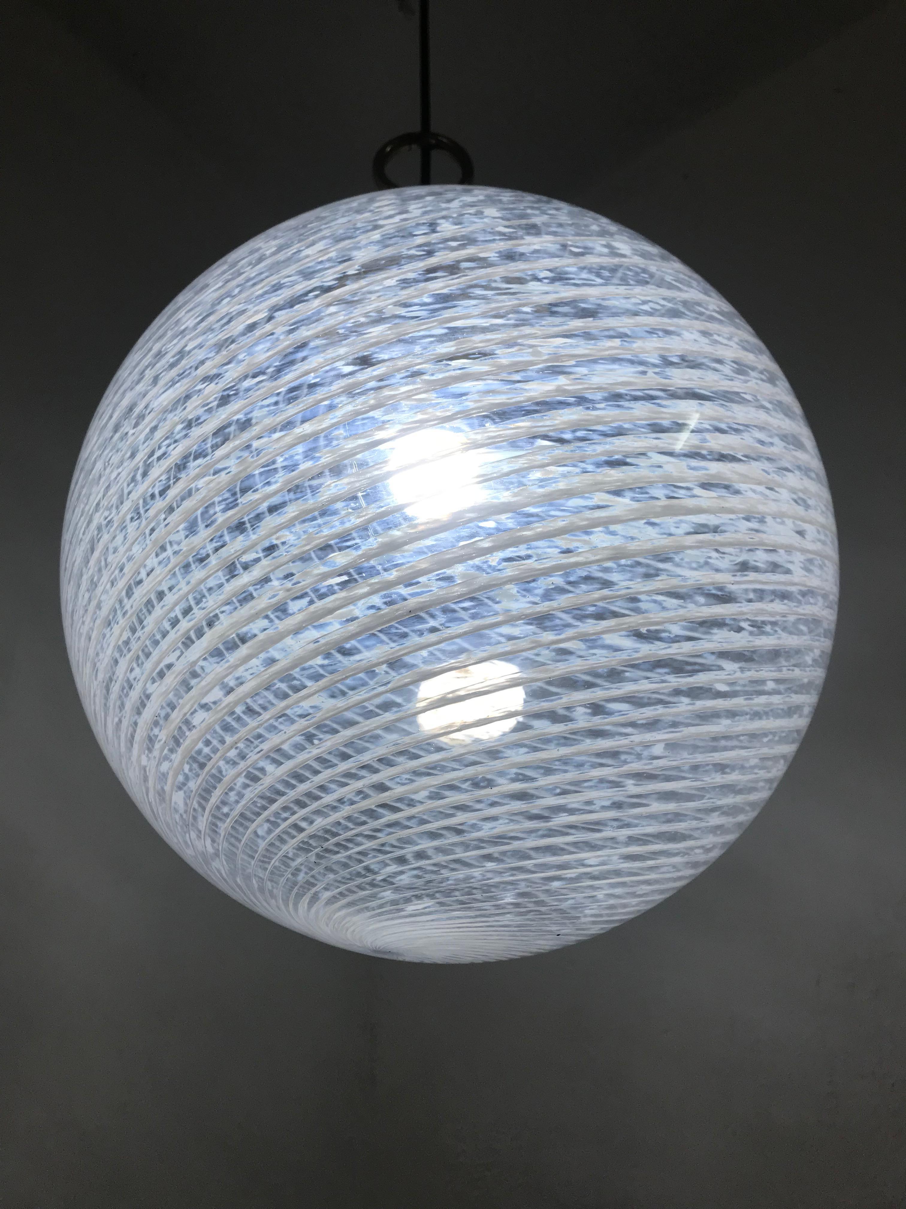 Italian Mid-Century Modern Light by Venini in striped and marbled Murano Glass, 1970s