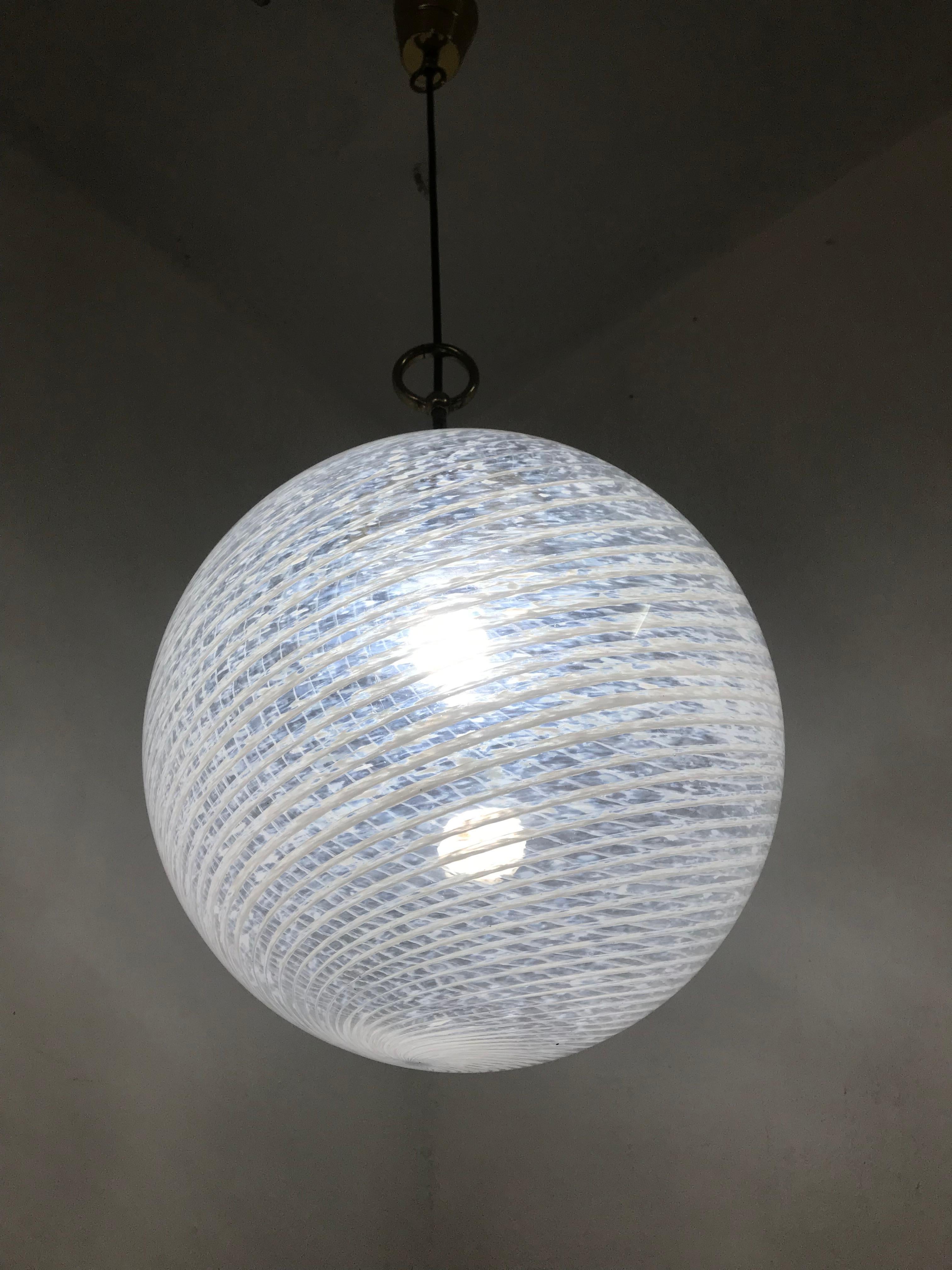 Hand-Crafted Mid-Century Modern Light by Venini in striped and marbled Murano Glass, 1970s