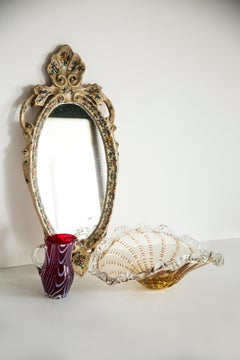 Espejo de luz moderno de mediados de siglo con flores, yeso, Italia, años 60