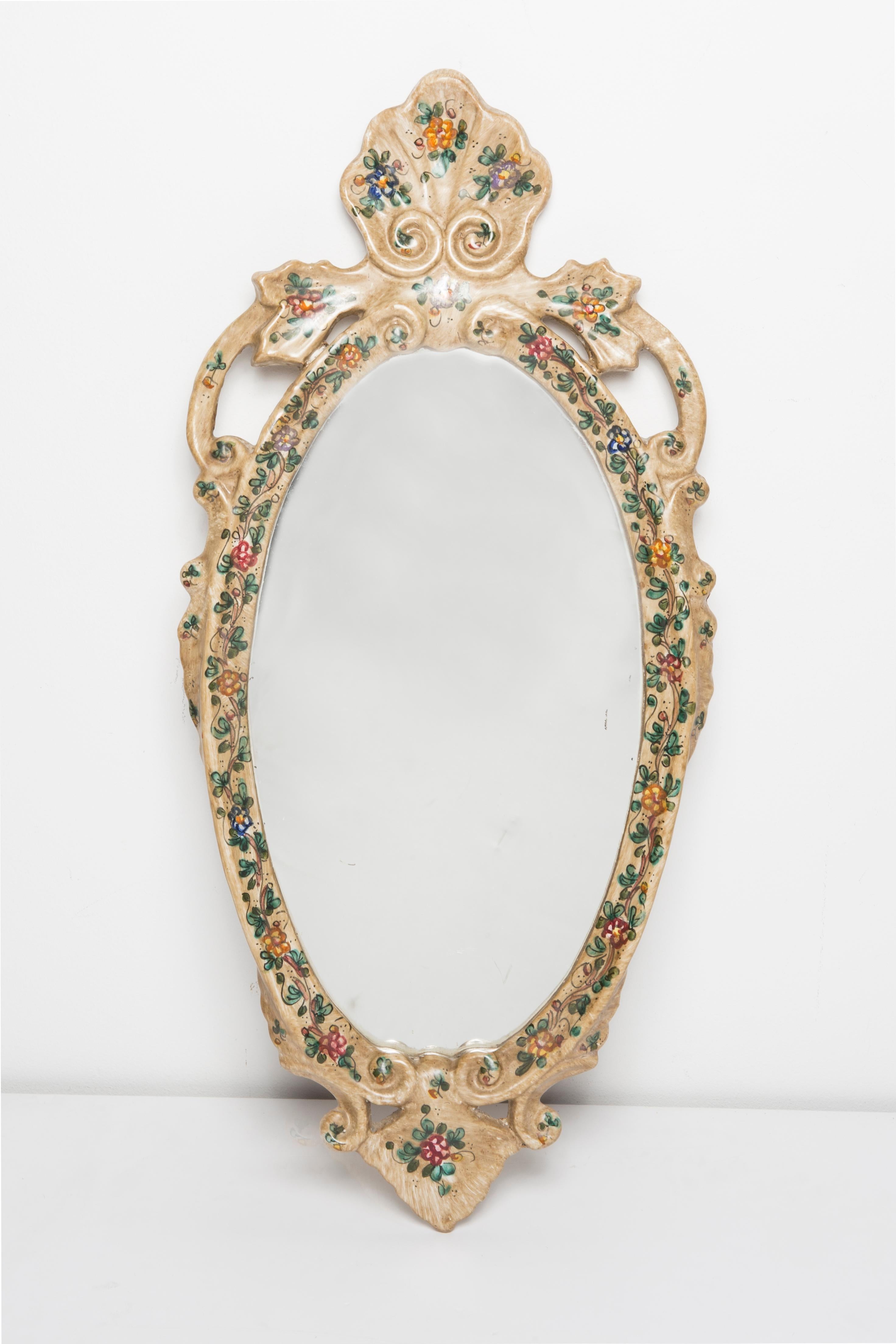 Mid Century Modern Light Mirror with Flowers, Gypsum, Italy, 1960s In Good Condition For Sale In 05-080 Hornowek, PL