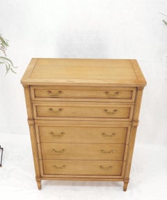 Mid-Century Modern Light Pickled Walnut Brass Pulls 5 Drawers Chest Dresser Mint