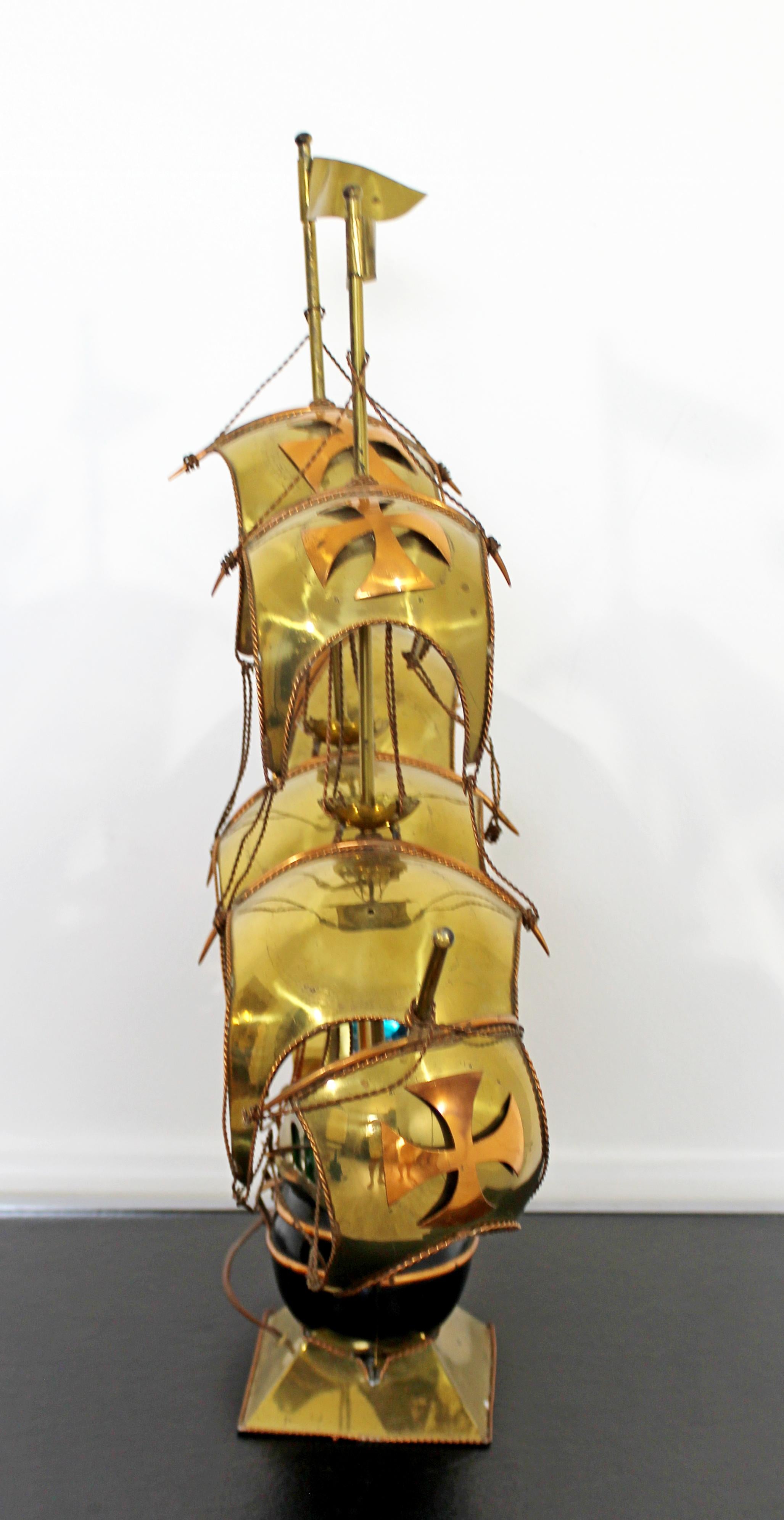 Late 20th Century Mid-Century Modern Light Up Brass Copper Sailing Sculpture Bijan Jere Era, 1970s