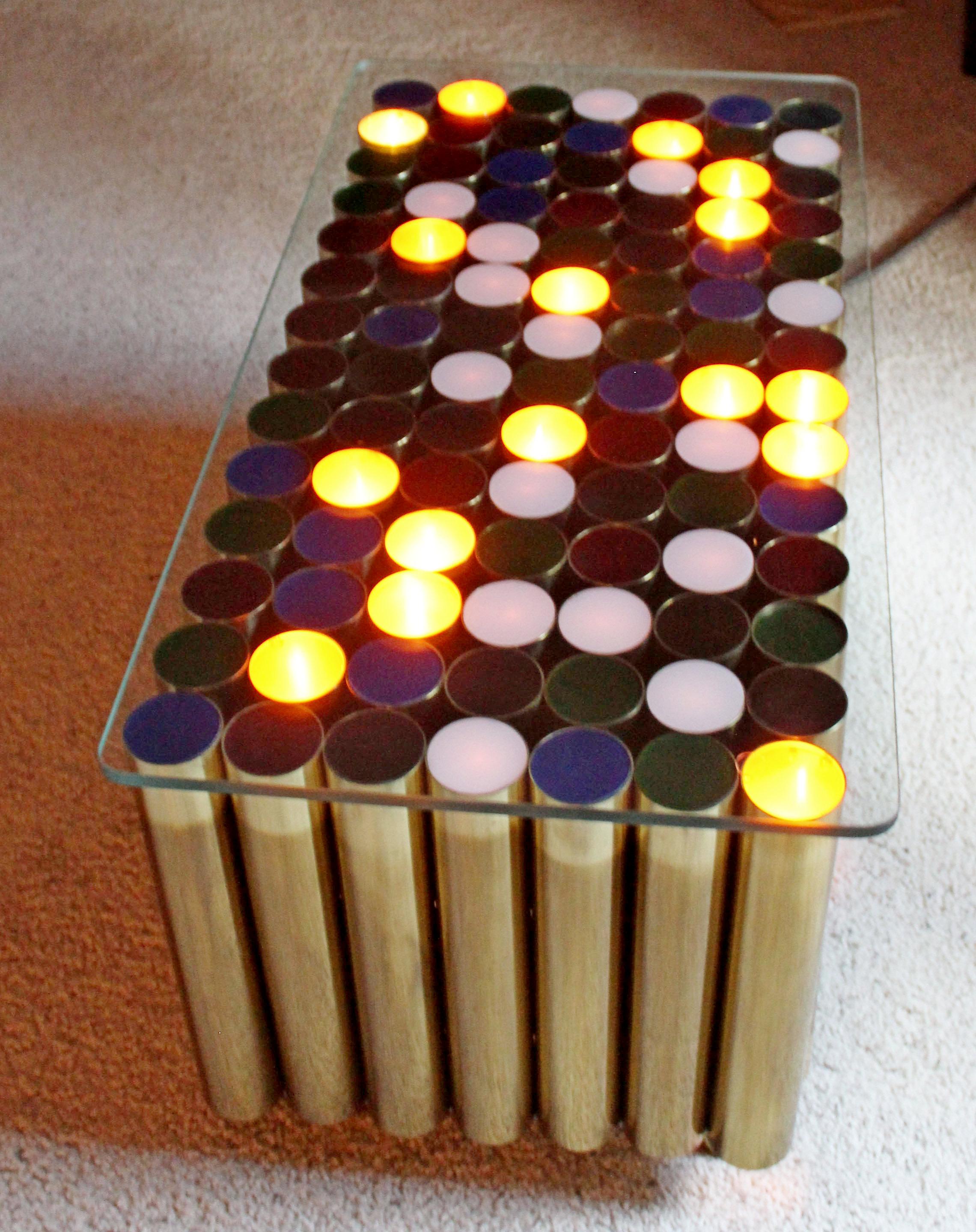 Mid-Century Modern Light Up Brass Tube & Music Top Coffee Table with Notes 1960s 2
