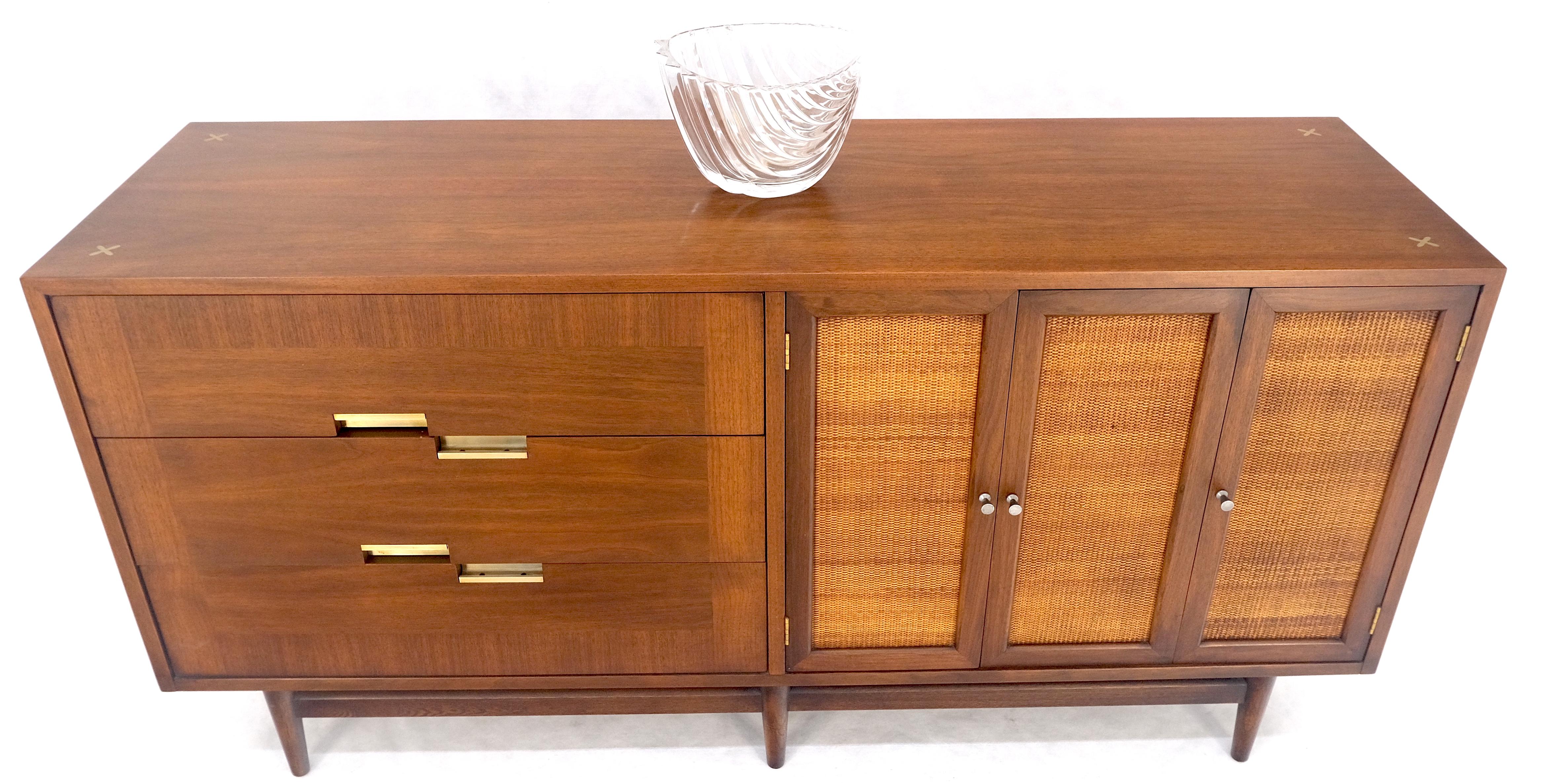 Mid-Century Modern Mid Century Modern Light Walnut Cane Doors 6 Drawers Compact Dresser MINT! For Sale