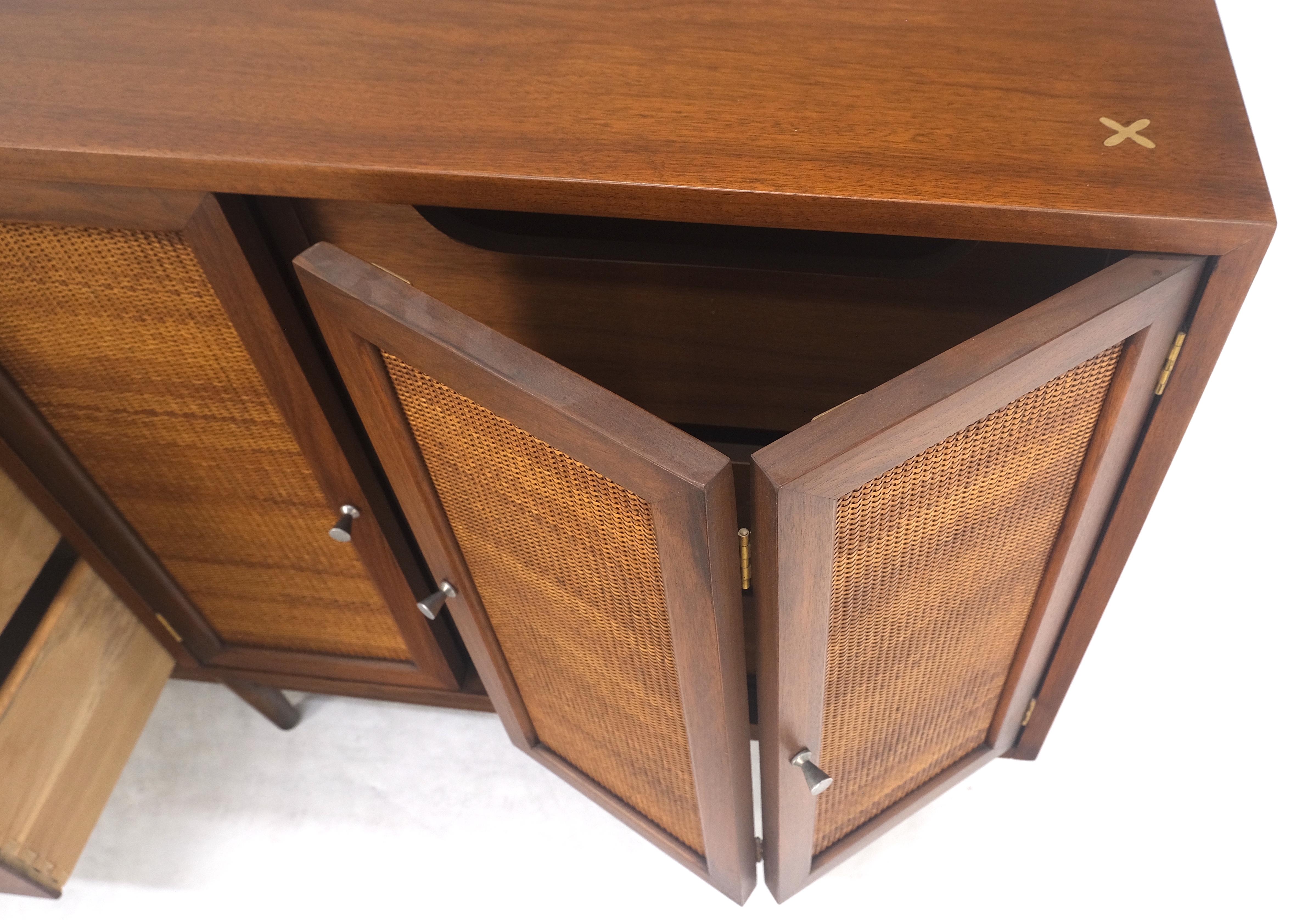 Mid Century Modern Light Walnut Cane Doors 6 Drawers Compact Dresser MINT! For Sale 1
