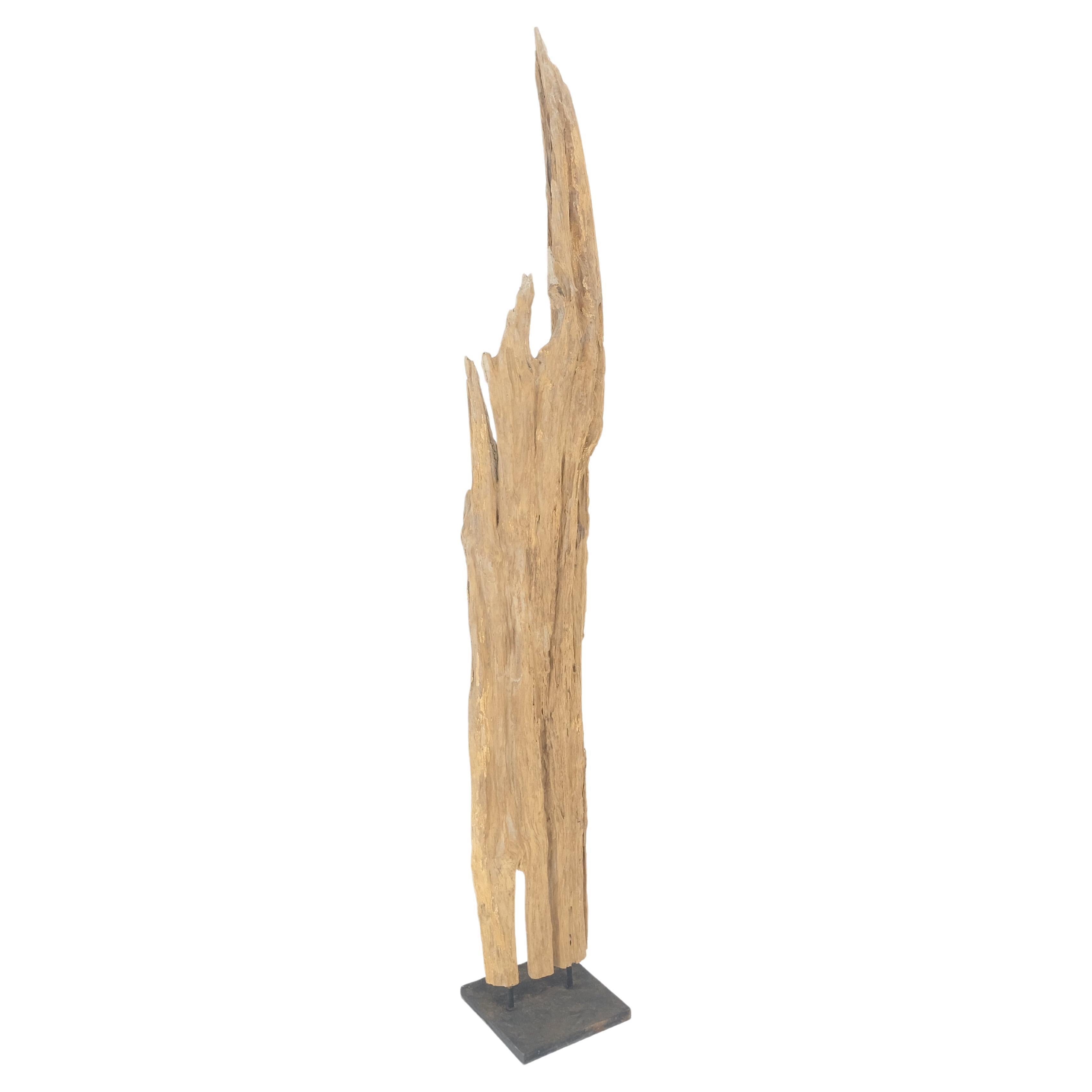 Mid Century Modern Light Wood 73" Tall  Narrow Driftwood Sculpture on Steel Base For Sale