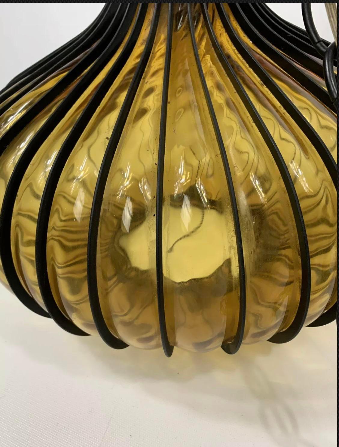 Art Glass Mid-Century Modern Lightcraft Onion Pendant Hanging Light