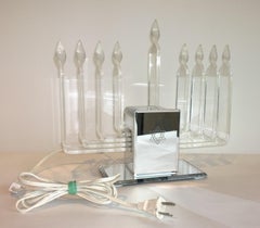 Adjustable Candelabra Lighting Lucite and Mirror Menorah with Lit Star of David