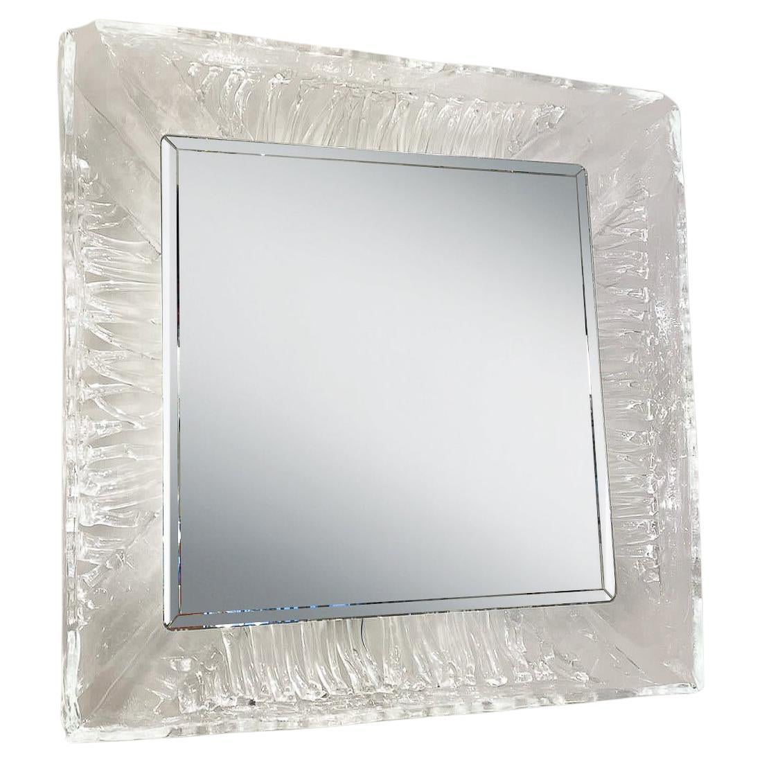 Miroir en verre éclairé mi-siècle moderne par Mazzega, années 1960
