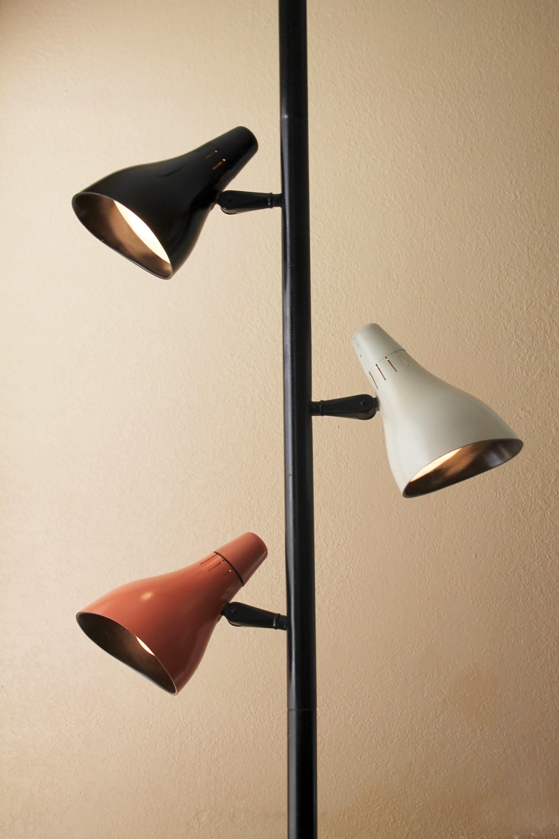Mid Century Modern Lightolier 3 Shade Tension Pole Lamp Gerald Thurston 1950s For Sale 3