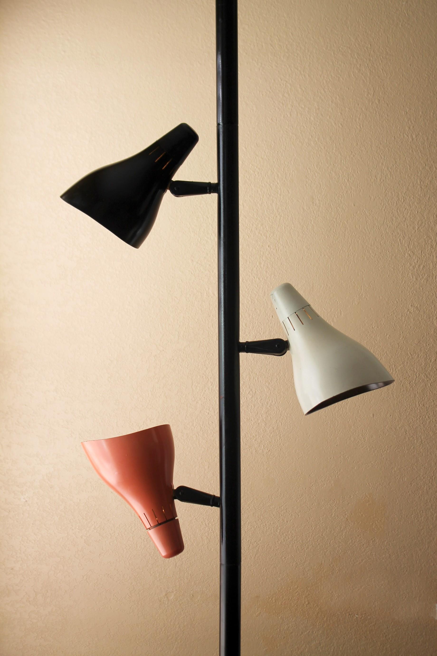Mid-Century Modern Mid Century Modern Lightolier 3 Shade Tension Pole Lamp Gerald Thurston 1950s For Sale