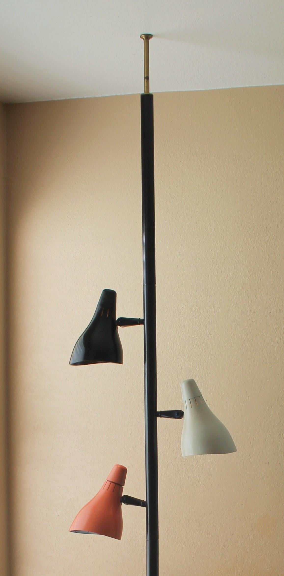 Mid Century Modern Lightolier 3 Shade Tension Pole Lamp Gerald Thurston 1950s For Sale 1