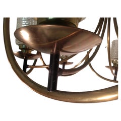 Mid-Century Modern Lightolier Brass with Cast Glass Shades Chandelier