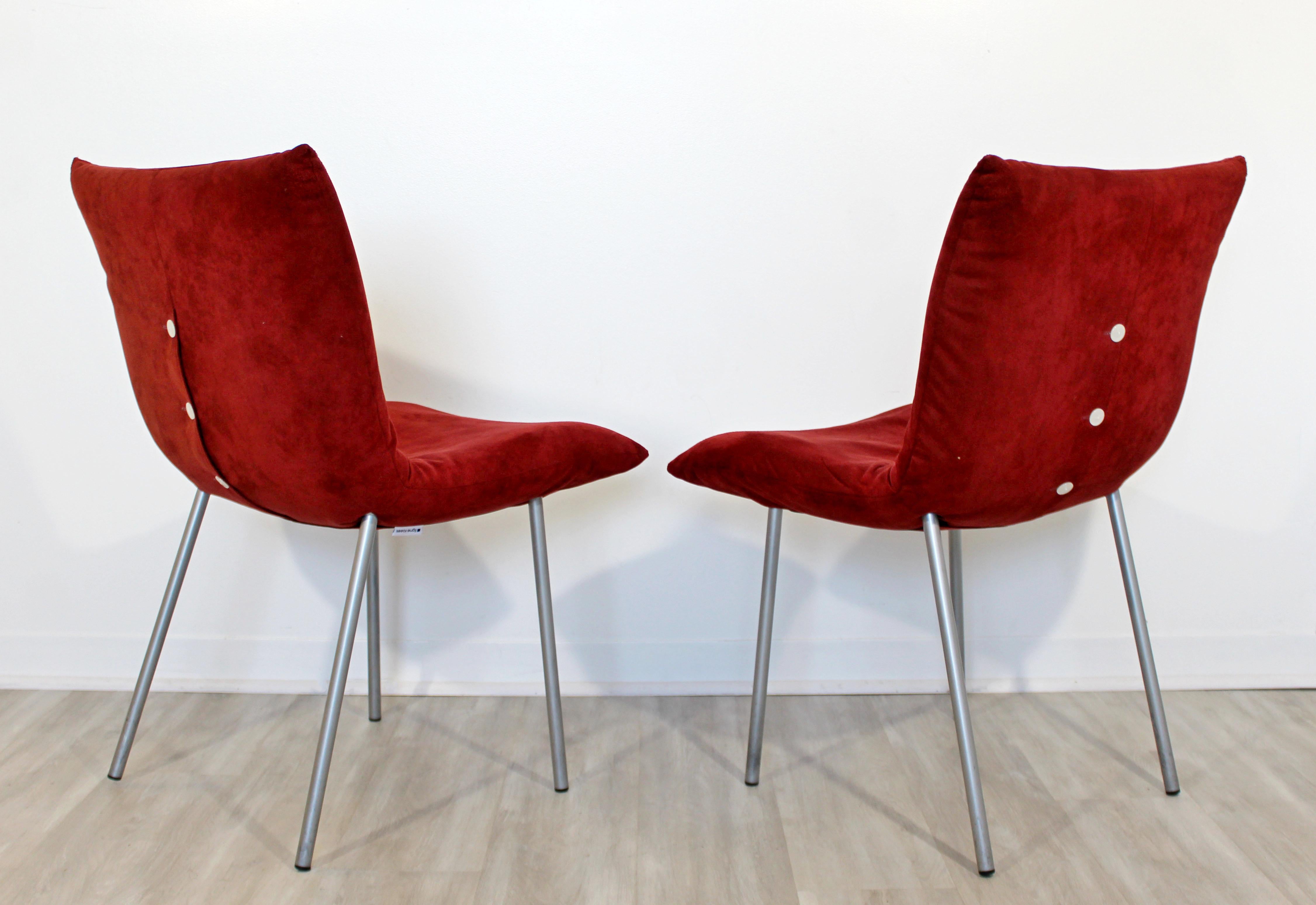Mid-Century Modern Ligne Roset Set 6 Calin Dining Side Chairs Red Suede Aluminum In Good Condition In Keego Harbor, MI