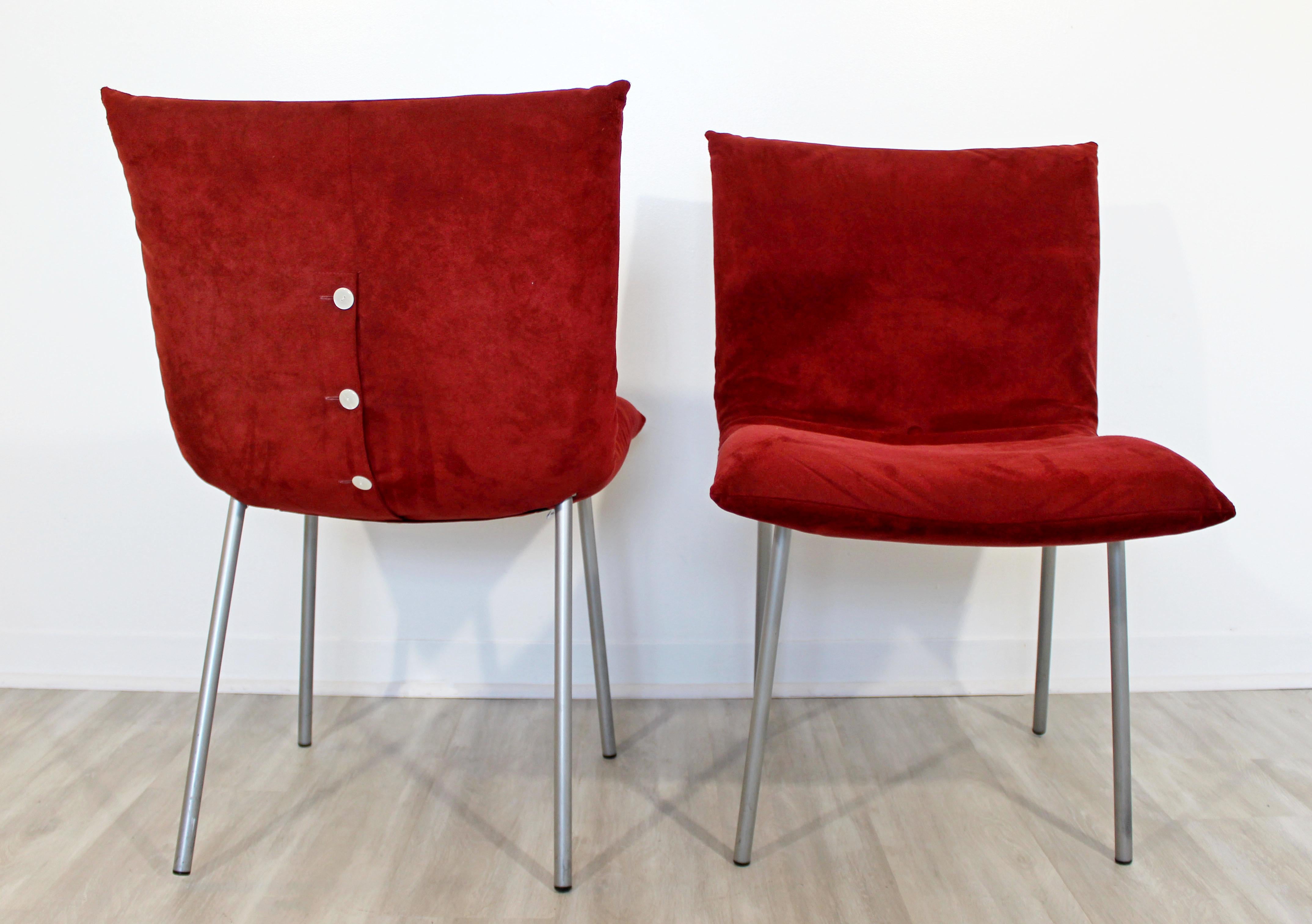 Mid-20th Century Mid-Century Modern Ligne Roset Set 6 Calin Dining Side Chairs Red Suede Aluminum