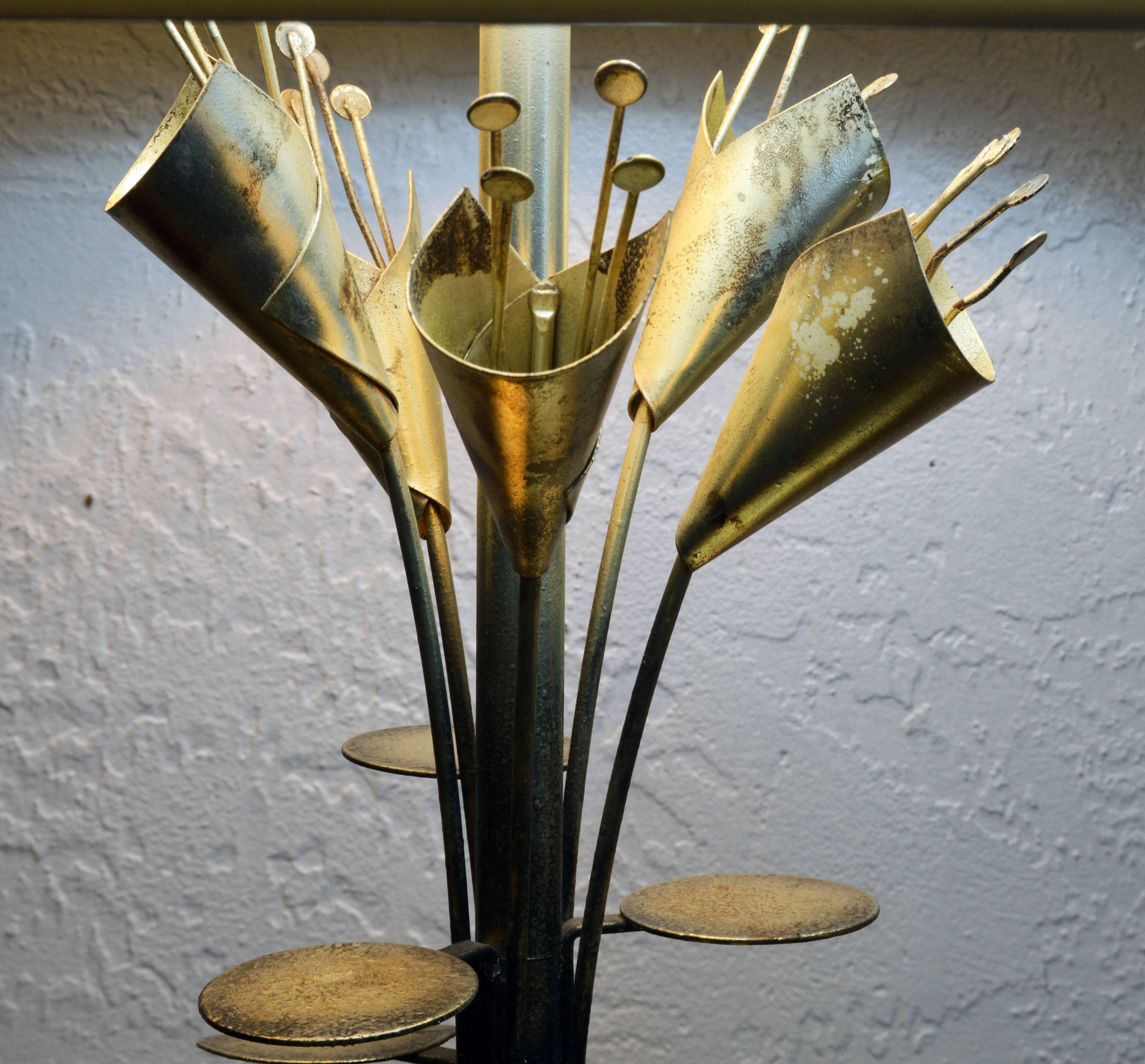 Mid-Century Modern Lilly Pad Silvered Sculptural Table Lamp Style of Curtis Jere 3