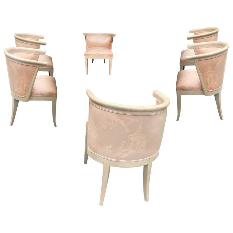 Mid Century Modern Limed Oak And Silk Barrel Chairs Harold