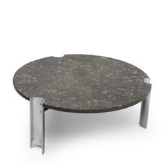 Mid Century Modern Limestone and Chrome Coffee Table with Fossils, c. 1970s