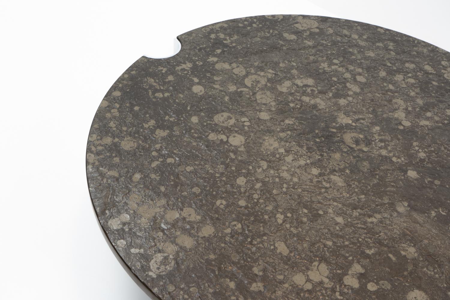 Mid Century Modern Limestone and Chrome Coffee Table with Fossils, c. 1970s en venta 2