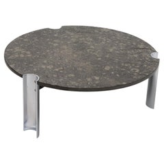 Mid Century Modern Limestone and Chrome Coffee Table with Fossils, c. 1970s