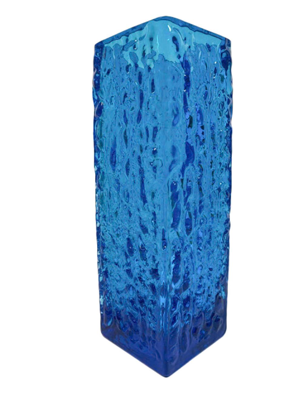 Swedish Mid-Century Modern Lindshammar Bark Textured Vase in Kingfisher Blue