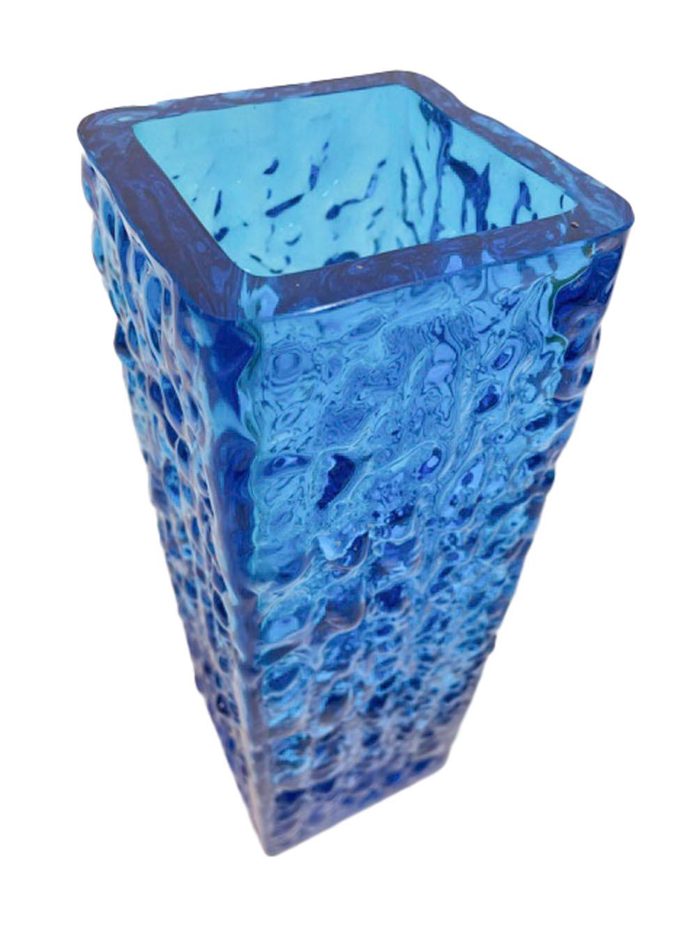 20th Century Mid-Century Modern Lindshammar Bark Textured Vase in Kingfisher Blue